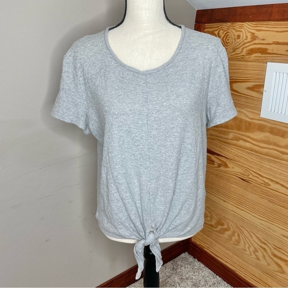 Madewell Texture & Thread Modern Tie-Front Top in Heather Pelican Grey Medium - Picture 2 of 10